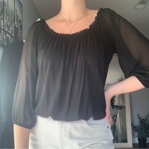 Black blouse with mesh sleeves